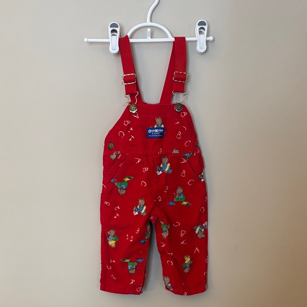 Vintage RARE Vestbak OshKosh B'gosh Red Kids Overalls with Bear and Letters